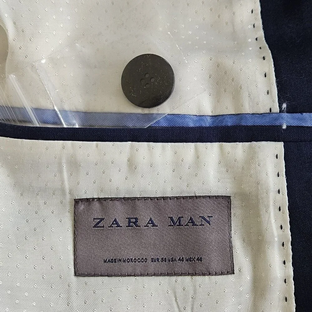 Zara Man Blazer Men US 40 Blue Stripe Wool Blend Lined Single Breasted 2B Vented